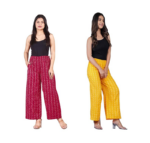 Pack of 2 Women Regular Fit Yellow, Red Cotton Blend Trousers