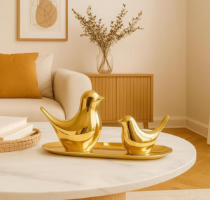 Golden Blessing Birds Figurine for Home Decor