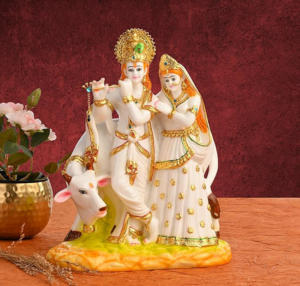 Polyresin Marble Radha Krishna Cow Idol