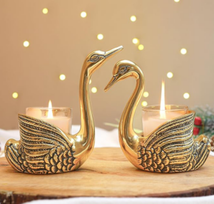Aluminium Pair of Swans for Good Luck & Love | Candel holder