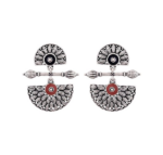 Voylla Brass Silver Oxidised Mandala Design Lightly Embellished Drop Earrings