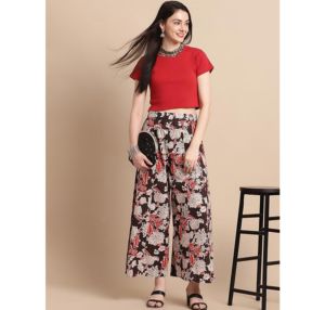 Pistaa's Women's Regular Fit High Rise Cotton Flair Printed Regular Palazzo