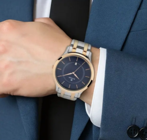 Titan Karishma Blue Dial Silver & Rose Gold Stainless Steel Strap Analog Watch - For Men