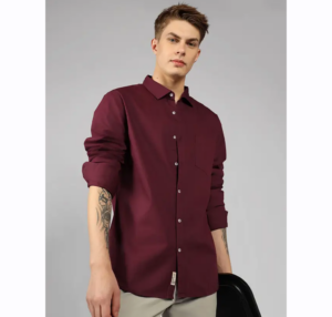 Men's Slim Fit Solid Casual Shirt | Spread Collar | 100% Cotton