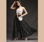 Women Flared Black, White Viscose Rayon Trousers