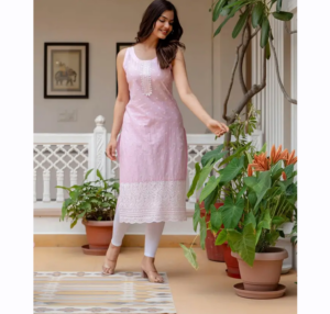 Women's Embroidered Pink Pure Cotton Straight Kurta
