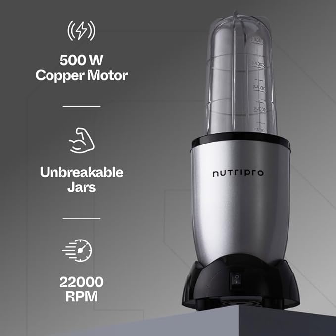 NutriPro Juicer Mixer Grinder - Smoothie Maker - 500 Watts (2 Jars & 1 Blade, Silver) - 2 Year Warranty - Image 5