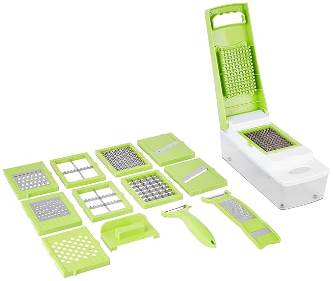 Solimo 15-in-1 Stainless Steel Multipurpose Vegetable and Fruit Chopper, Green - Image 4