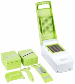 Solimo 15-in-1 Stainless Steel Multipurpose Vegetable and Fruit Chopper, Green