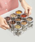 MARU 9 IN 1 Square Masala Box for Kitchen Steel - 130ml Each Containers