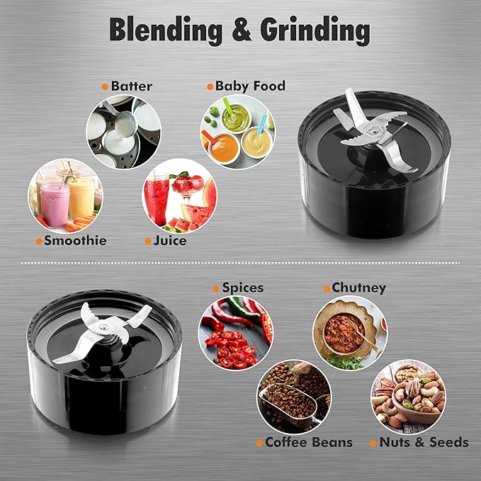 Cookwell Bullet Mixer Grinder (5 Jars, 3 Blades, Silver) - Copper, 600 Watts - 2 Year Warranty - Image 3