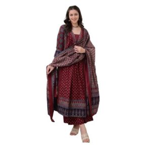 KLOSIA Women's Anarkali Kurta and Pant with Dupatta Set