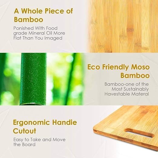 Large Non-Slip Wooden Bamboo Cutting Board with Antibacterial Surface with Handle, Chopping Board for Kitchen - Image 6
