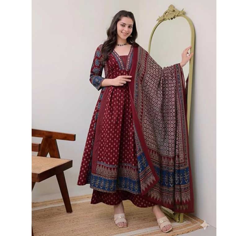 KLOSIA Women's Anarkali Kurta and Pant with Dupatta Set - Image 3