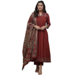GoSriKi Women's Rayon Viscose Anarkali Printed Kurta with Pant and Dupatta | V-Neck Kurti Set