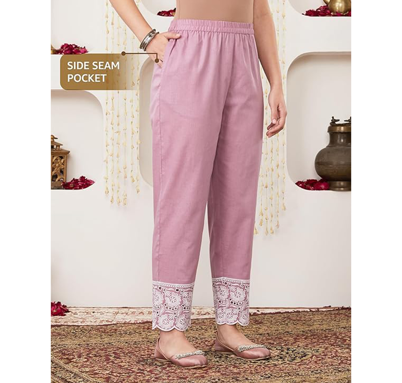 Amazon Brand - Myx Women's Embroidered Cotton Kurta Pant Set with Organza Dupatta - Image 4