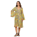 KE KANHA Boho Border Print Beach Dress with Tassel Waist – Multicolor