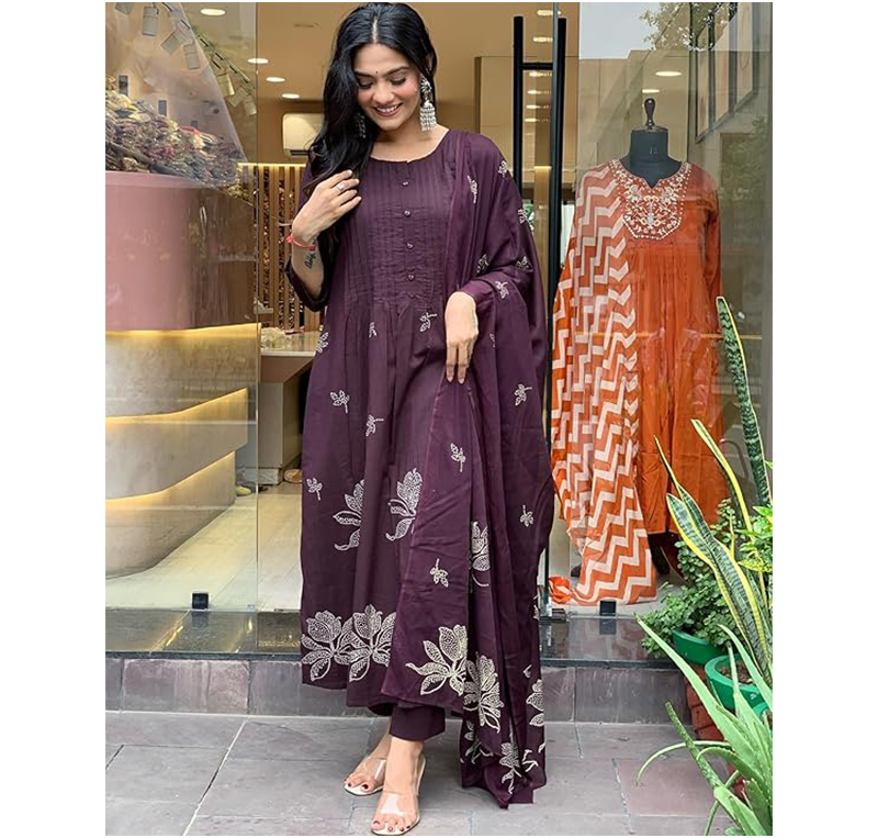 GoSriKi Ethnic Kurta Pant Dupatta Set for Women | Traditional Indian Wear Outfit - Image 3