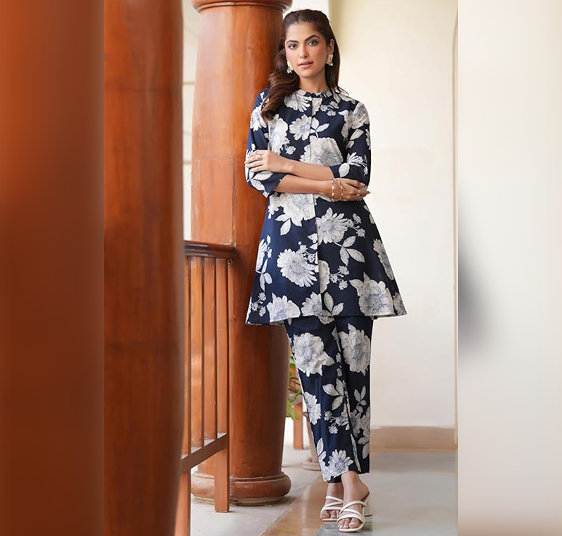 Janasya Women's Pure Cotton Floral Printed Straight Co-ord Set - Image 2