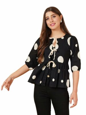 COTLAND Fashions Pre-Shrunk Pure Cotton Polka Dot Top for Women