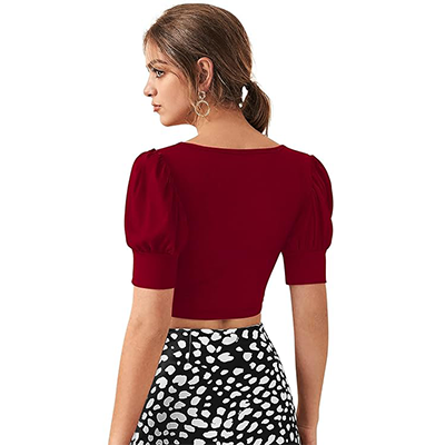 sweetheart neck puff sleeve crop top